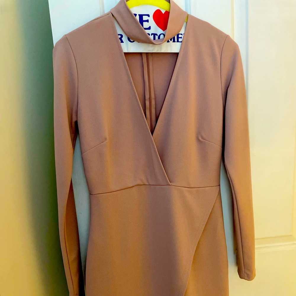 Tobi Nude/Lavender High-Neck Dress